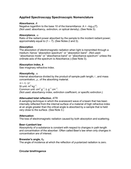 Applied Spectroscopy Spectroscopic Nomenclature