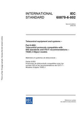 International Standard IEC 60870-6-802 Has Been Prepared by IEC Technical Committee 57: Power System Control and Associated Communications