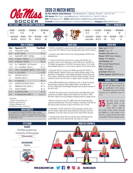 2020-21 MATCH NOTES Ole Miss Athletics Media Relations | 908 All-American Dr