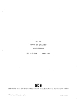 SDS 940 THEORY of OPERATION Technical Manual SDS 98 01 26A