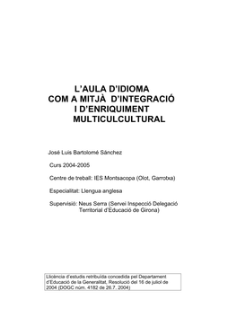 L'aula D'idioma Com a Mitjà D'integració I D'enriquiment