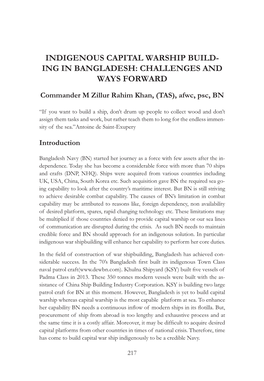 Indigenous Capital Warship Build- Ing in Bangladesh: Challenges and Ways Forward