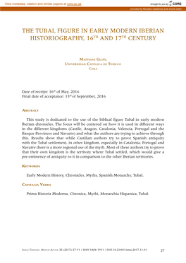 The Tubal Figure in Early Modern Iberian Historiography, 16Th and 17Th Century