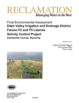 Eden Valley Irrigation and Drainage District Farson F2 and F5 Laterals Salinity Control Project Sweetwater County, Wyoming