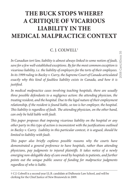 A Critique of Vicarious Liability in the Medical Malpractice Context