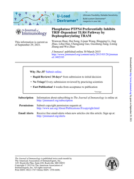 Dephosphorylating TRAM TRIF-Dependent TLR4 Pathway by Phosphatase PTPN4 Preferentially Inhibits