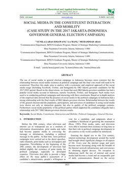 Social Media in the Constituent Interaction and Mobility (Case Study in the 2017 Jakarta-Indonesia Governor General Election Campaign)