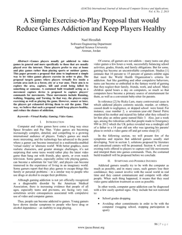 A Simple Exercise-To-Play Proposal That Would Reduce Games Addiction and Keep Players Healthy