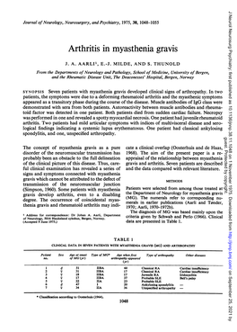 Arthritis in Myasthenia Gravis