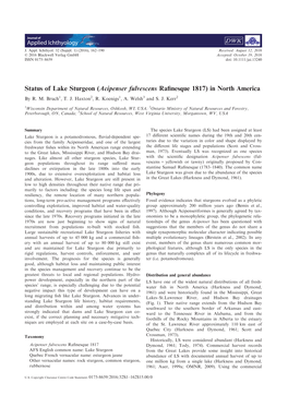 Status of Lake Sturgeon (Acipenser Fulvescens Rafinesque 1817)