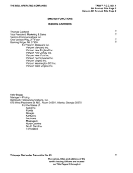 SMS/800 FUNCTIONS ISSUING CARRIERS Thomas Caldwell Vice