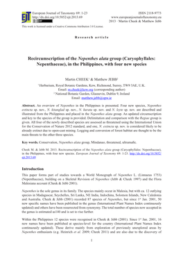 Recircumscription of the Nepenthes Alata Group (Caryophyllales: Nepenthaceae), in the Philippines, with Four New Species