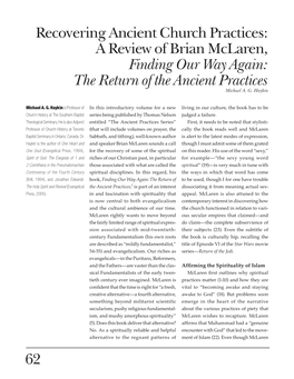 A Review of Brian Mclaren, Finding Our Way Again: the Return of the Ancient Practices Michael A