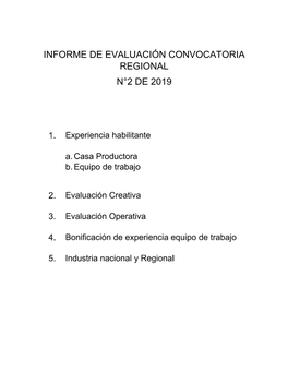 Informe De Evaluación Convocatoria Regional N°2 De 2019