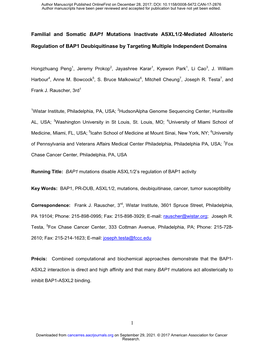 Familial and Somatic BAP1 Mutations Inactivate ASXL1/2-Mediated Allosteric