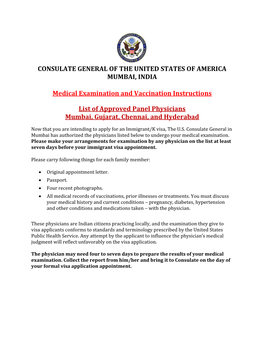 Medical Examination and Vaccination Instructions