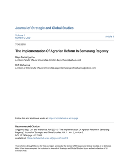 The Implementation of Agrarian Reform in Semarang Regency