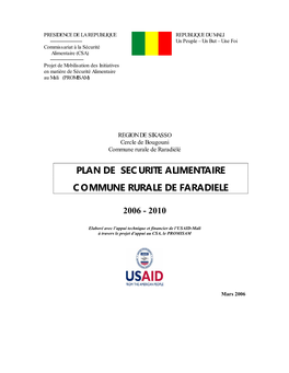 Plan De Securite Alimentaire Commune Rurale De Faradiele