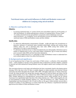 Nutritional Status and Social Influences in Dalit and Brahmin Women and Children in Lamjung Using Mixed Methods