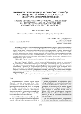 Prostorna Diferencijacija Vrgoračkog Područja Na Temelju Krških Prirodno-Geografskih I Društveno-Geografskih Obilježja