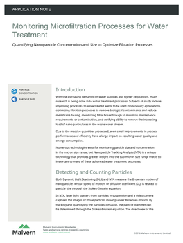 Monitoring Microfiltration Processes for Water Treatment Quantifying Nanoparticle Concentration and Size to Optimize Filtration Processes