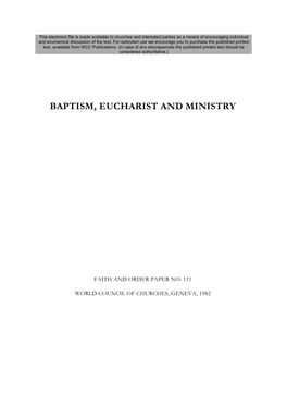 Baptism, Eucharist and Ministry