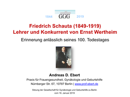 Friedrich Schauta (1849-1919) Lehrer Und Konkurrent Von Ernst Wertheim