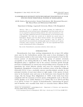 Elasmobranch Diversity with Preliminary Description of Four Species from Territorial Waters of Bangladesh