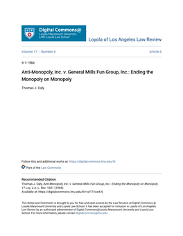 Anti-Monopoly, Inc. V. General Mills Fun Group, Inc.: Ending the Monopoly on Monopoly