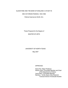 Gladstone and the Bank of England: a Study in Mid-Victorian Finance, 1833-1866