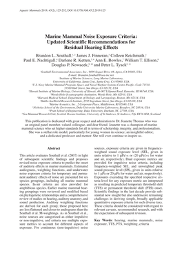 Marine Mammal Noise Exposure Criteria: Updated Scientific Recommendations for Residual Hearing Effects Brandon L