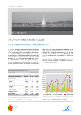 Bilan Et État De La Population Du Canton De Genève En 2016