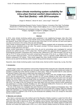 Urban Climate Monitoring System Suitability for Intra-Urban Thermal Comfort Observations in Novi Sad (Serbia) – with 2014 Ex