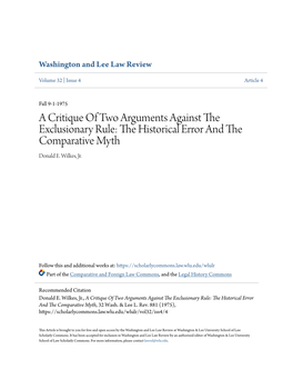 A Critique of Two Arguments Against the Exclusionary Rule: the Historical Error and the Comparative Myth, 32 Wash