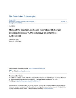 Moths of the Douglas Lake Region (Emmet and Cheboygan Counties), Michigan: VI