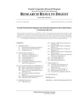 Transit-Oriented Development and Joint Development in the United States: a Literature Review
