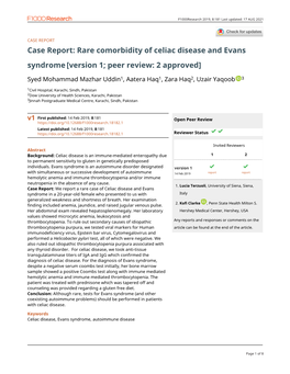Rare Comorbidity of Celiac Disease and Evans Syndrome [Version 1; Peer Review: 2 Approved]