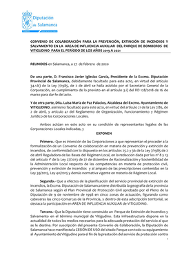 Propuesta De Convenio De Colaboración Con Los Ayuntamientos Para El Mantenimiento De Los Parques De Extinción De Incendios