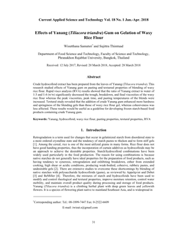 Tiliacora Triandra) Gum on Gelation of Waxy Rice Flour