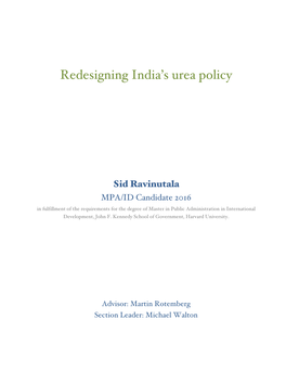 Redesigning India's Urea Policy