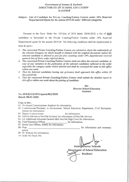CJ Kashmir [Annexure List of Students Selected for Free Coaching Under 10% Reserved Departmental Quota