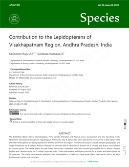 Contribution to the Lepidopterans of Visakhapatnam Region, Andhra Pradesh, India