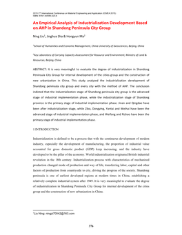 An Empirical Analysis of Industrialization Development Based on AHP in Shandong Peninsula City Group