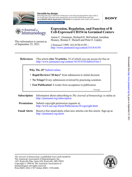 Cell-Expressed CD154 in Germinal Centers Expression, Regulation