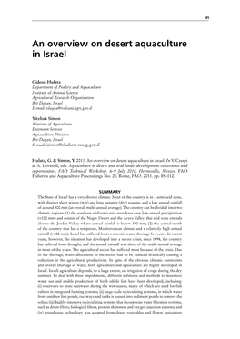 Details of Aquaculture Fish Farms in the Desert and Arid Lands of Israel