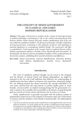 The Concept of Mixed Government in Classical and Early Modern Republicanism