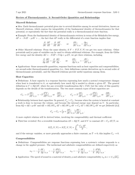 7 Apr 2021 Thermodynamic Response Functions . L03–1 Review Of