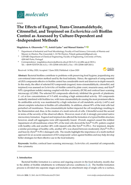 The Effects of Eugenol, Trans-Cinnamaldehyde, Citronellol