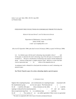 Fixed Point Free Involutions on Cohomology Projective Spaces