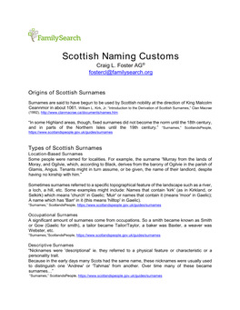 Scottish Naming Customs Craig L